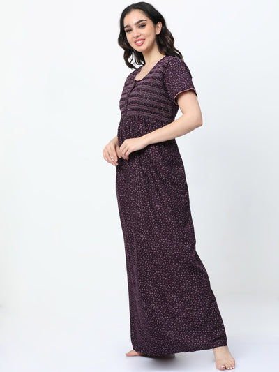 Polyester Viscose Designer Nighty Wine