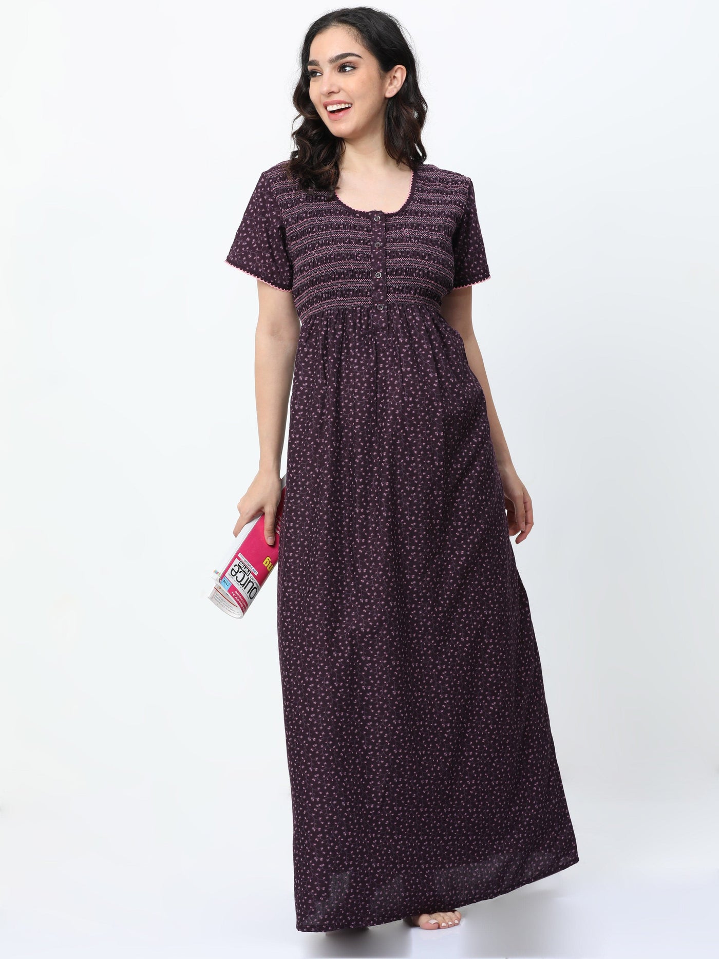 Polyester Viscose Designer Nighty Wine