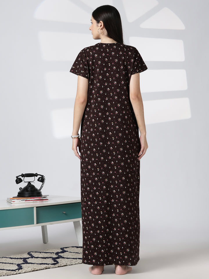 Noor Cotton Blend Floral Print Nighty for Women with Feeding Buttons