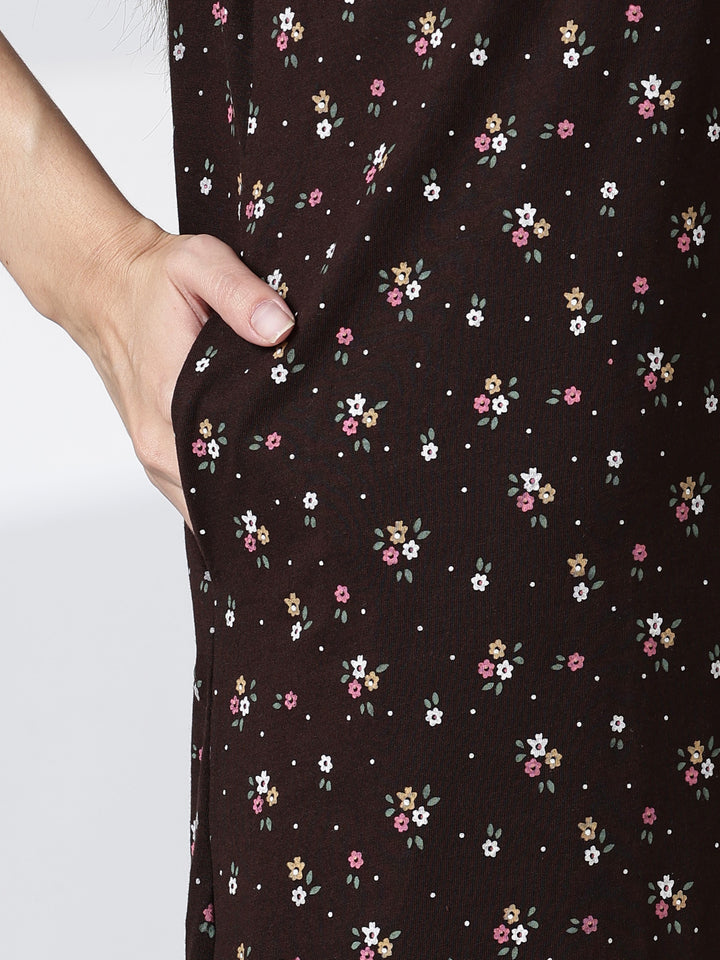 Noor Cotton Blend Floral Print Nighty for Women with Feeding Buttons