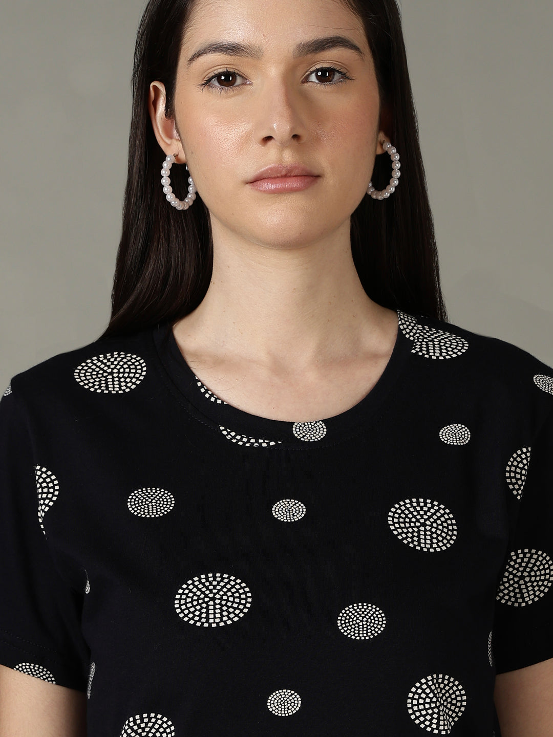 Black Dot Printed Cotton Short Nighty for Women Soft Comfort