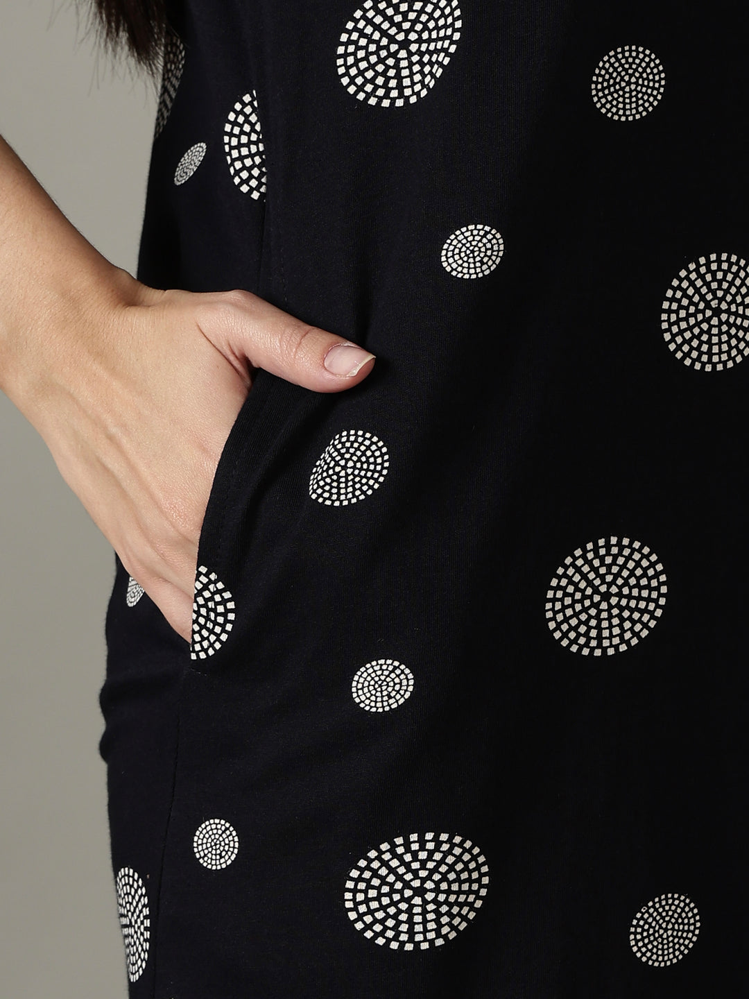 Black Dot Printed Cotton Short Nighty for Women Soft Comfort