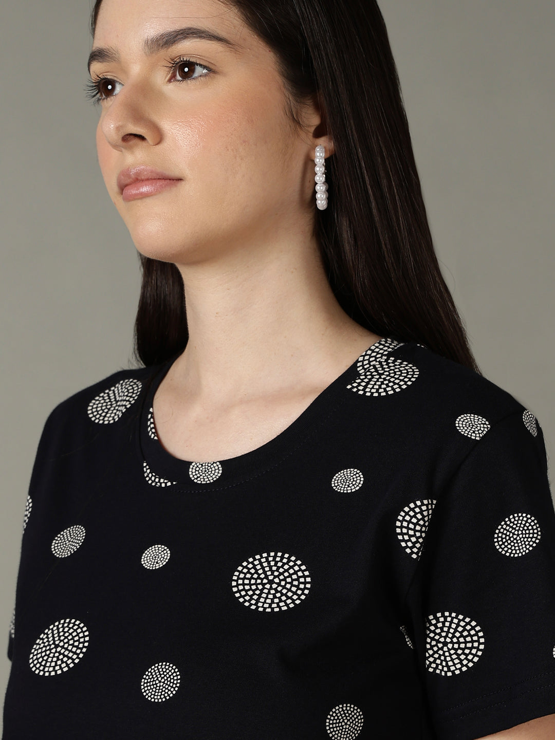 Black Dot Printed Cotton Short Nighty for Women Soft Comfort