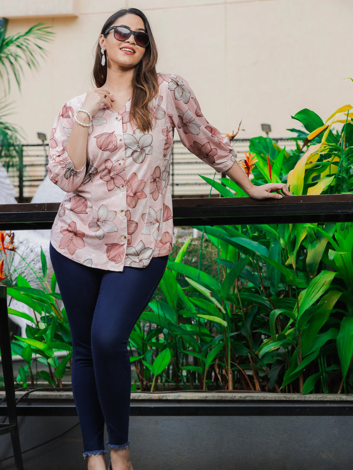  Casual Tops  V Shape Top - Shop Latest Peach Cotton Top Online In India- 9shines label 
