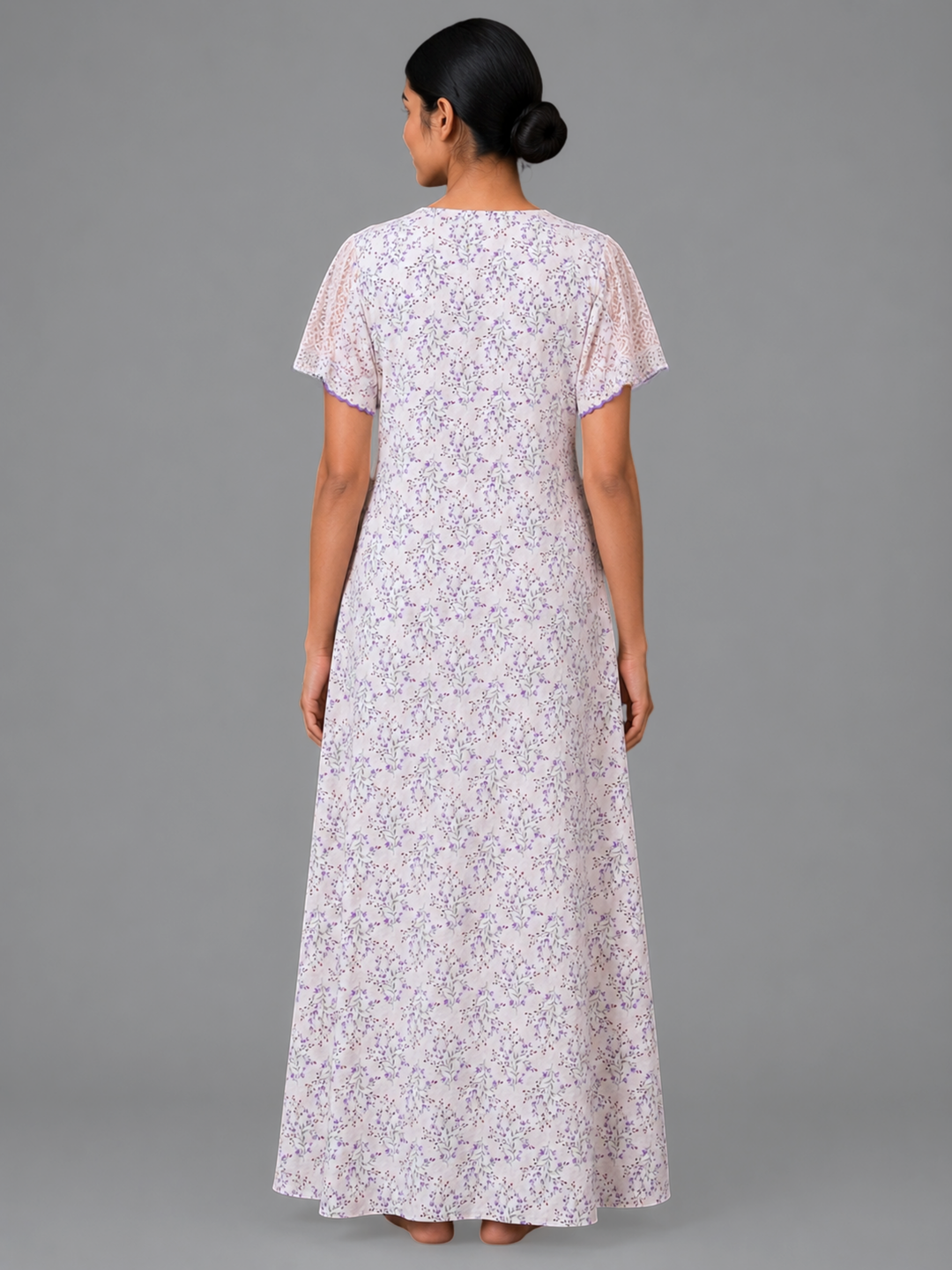 Floral Peach Designer Night Dress in Crush Cotton