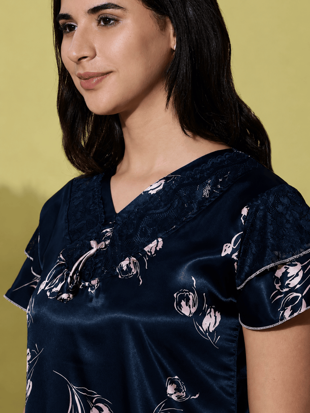 Navy Blue Satin Designer Nighty for Women Soft and Luxurious