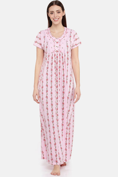Cotton Blend Designer Nighty Lilly Pink