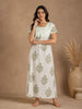 Leaf Print Pure Cotton Nighty for Women with Embroidered Patch