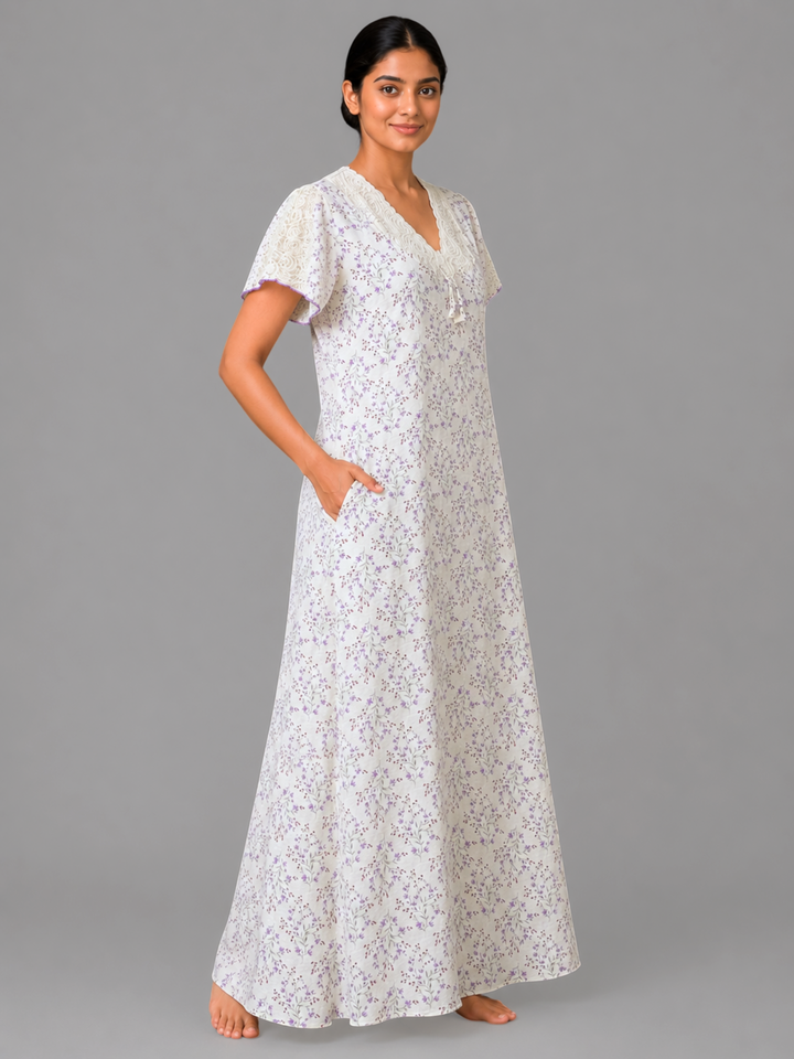Floral Yellow Crush Cotton Designer Nighty for Women
