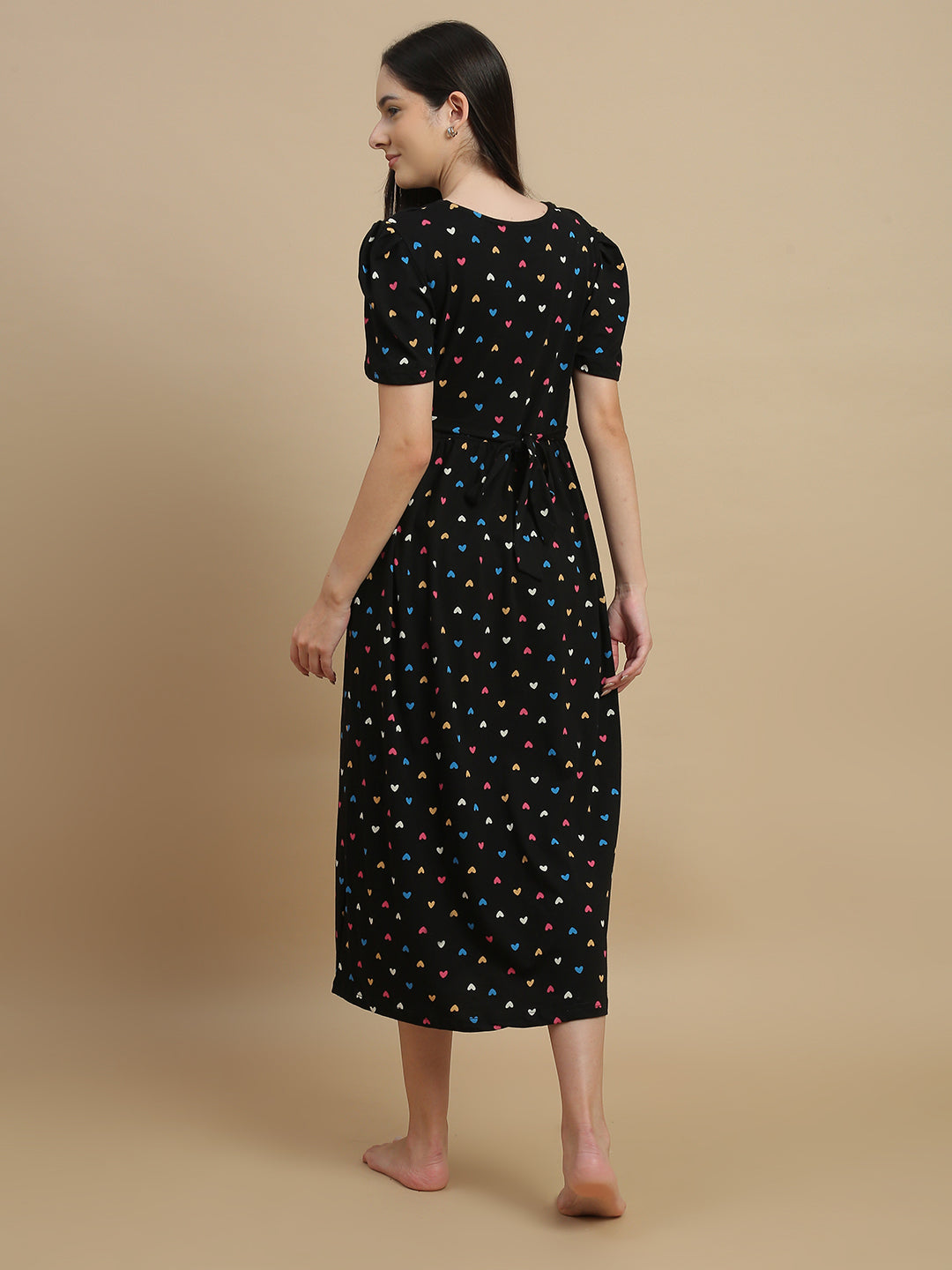 Black Sweetheart Floral Hosiery Cotton Short Maternity Nighty