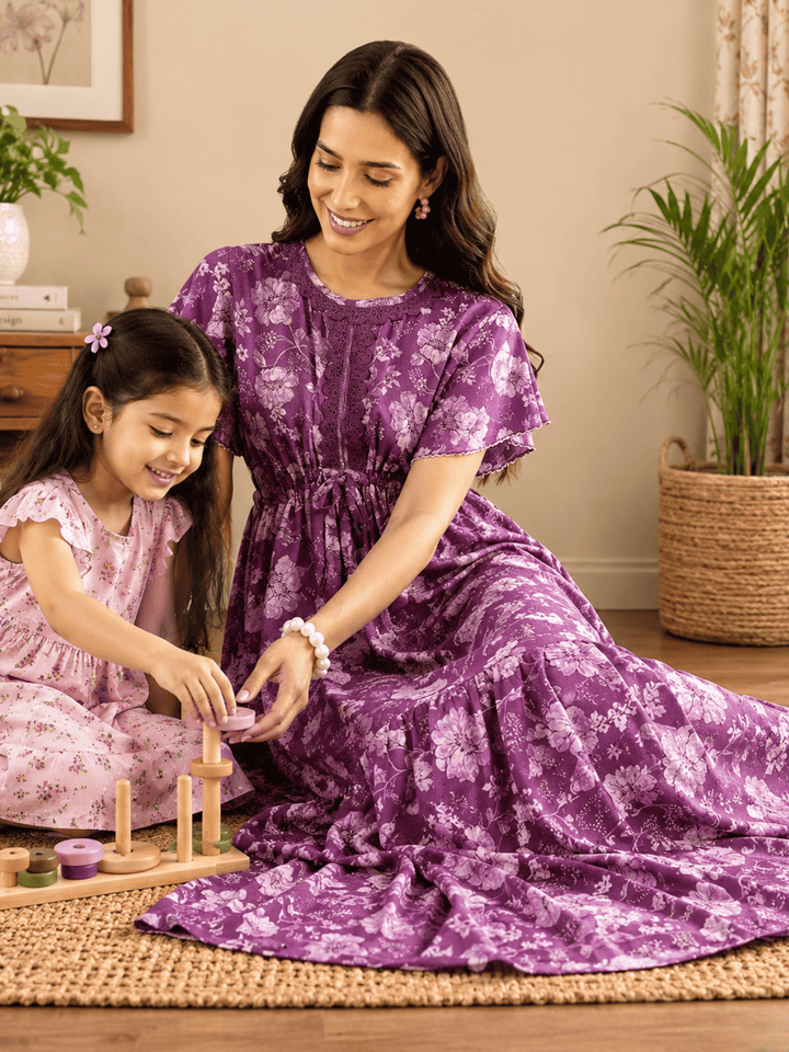 Orchid Purple Floral Alpine Nighty for Women Relaxed Fit