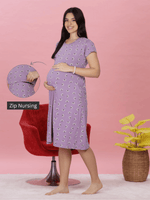 Lilac Maternity Nighty Soft Cotton, Nursing & Pregnancy Nightwear
