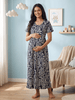 Navy Maze Hosiery Cotton Maternity Nightdress with Feeding Zip