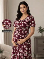 Wine Petal Pregnancy Friendly Hosiery Cotton Nightdress