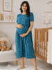 Blue Flower Cotton Maternity Nightdress for Women Feeding Friendly