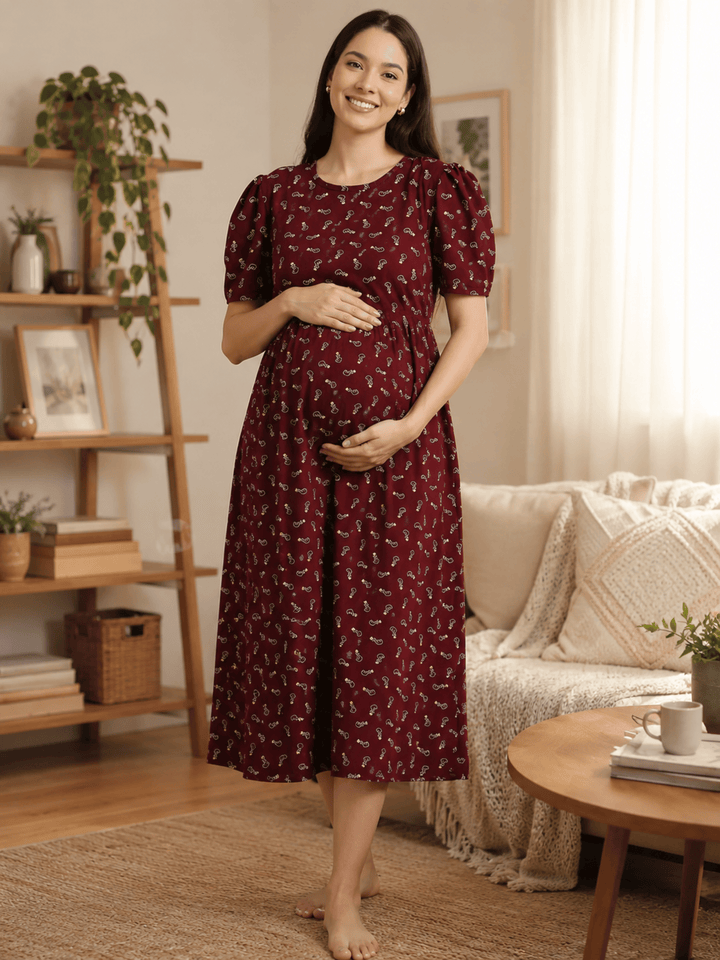 Berry Hearts Floral Feeding Friendly Short Maternity Nighty