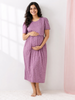 Lavender Hearts Cotton Maternity Night dress for Women