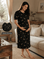 Midnight Blossom Floral Hosiery Cotton Short Maternity Nighty