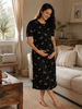 Midnight Blossom Floral Hosiery Cotton Short Maternity Nighty