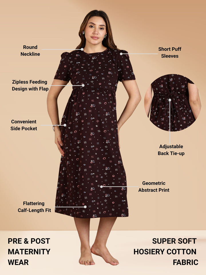 Black Stylish Zipless Maternity Feeding Nightwear for Women