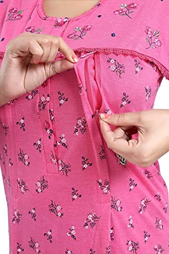 Cotton Blend Maternity Nighty | Pink Square