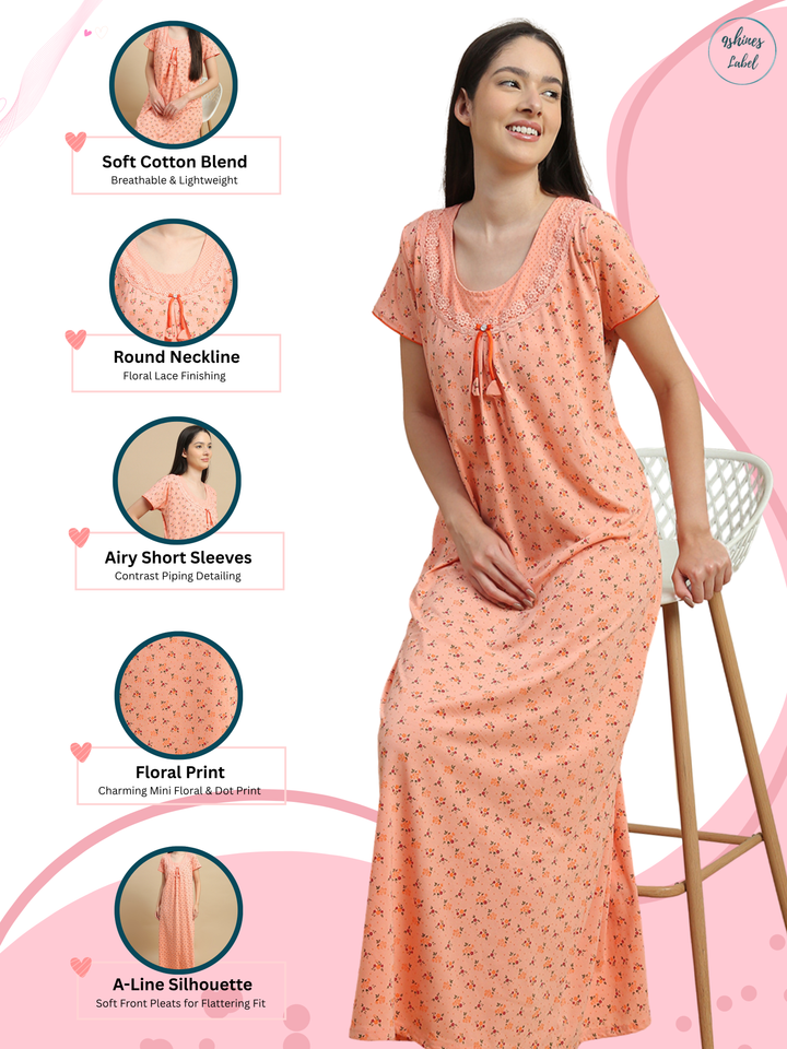 Floral Cotton Blend Designer Nighty for Women Soft Maxi Comfort