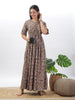 Chic Khaki Floral Print Nightdress - Women's Designer Rayon Maxi Gown