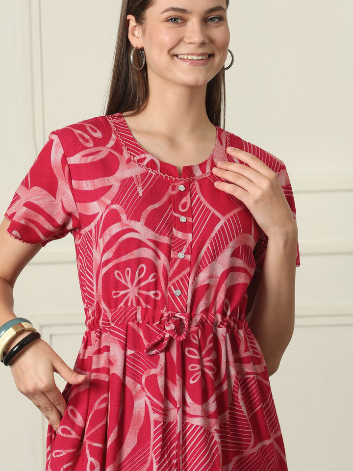 Alpine Designer Nighty with Drawstring Waist in Urbane Strawberry