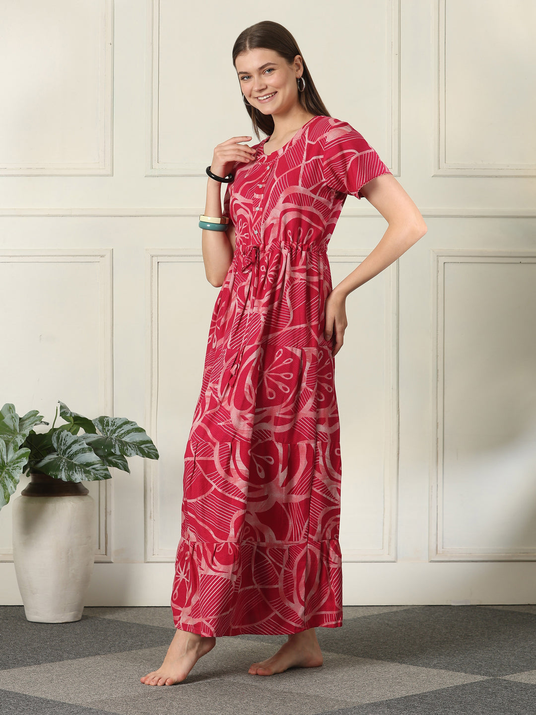 Alpine Designer Nighty with Drawstring Waist in Urbane Strawberry