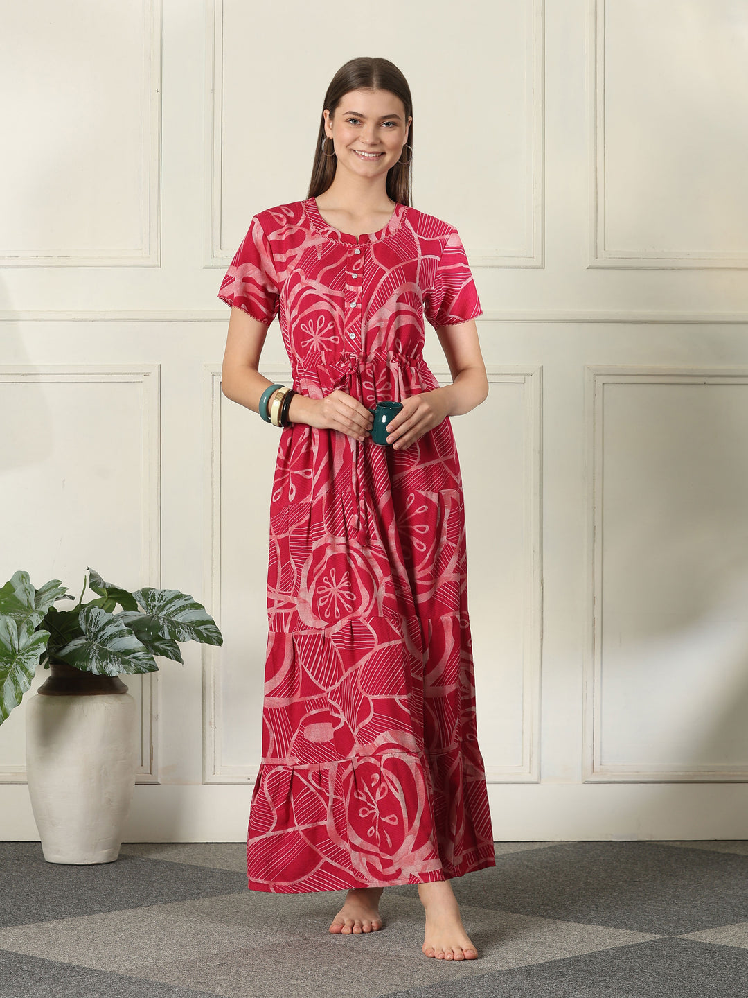 Alpine Designer Nighty with Drawstring Waist in Urbane Strawberry