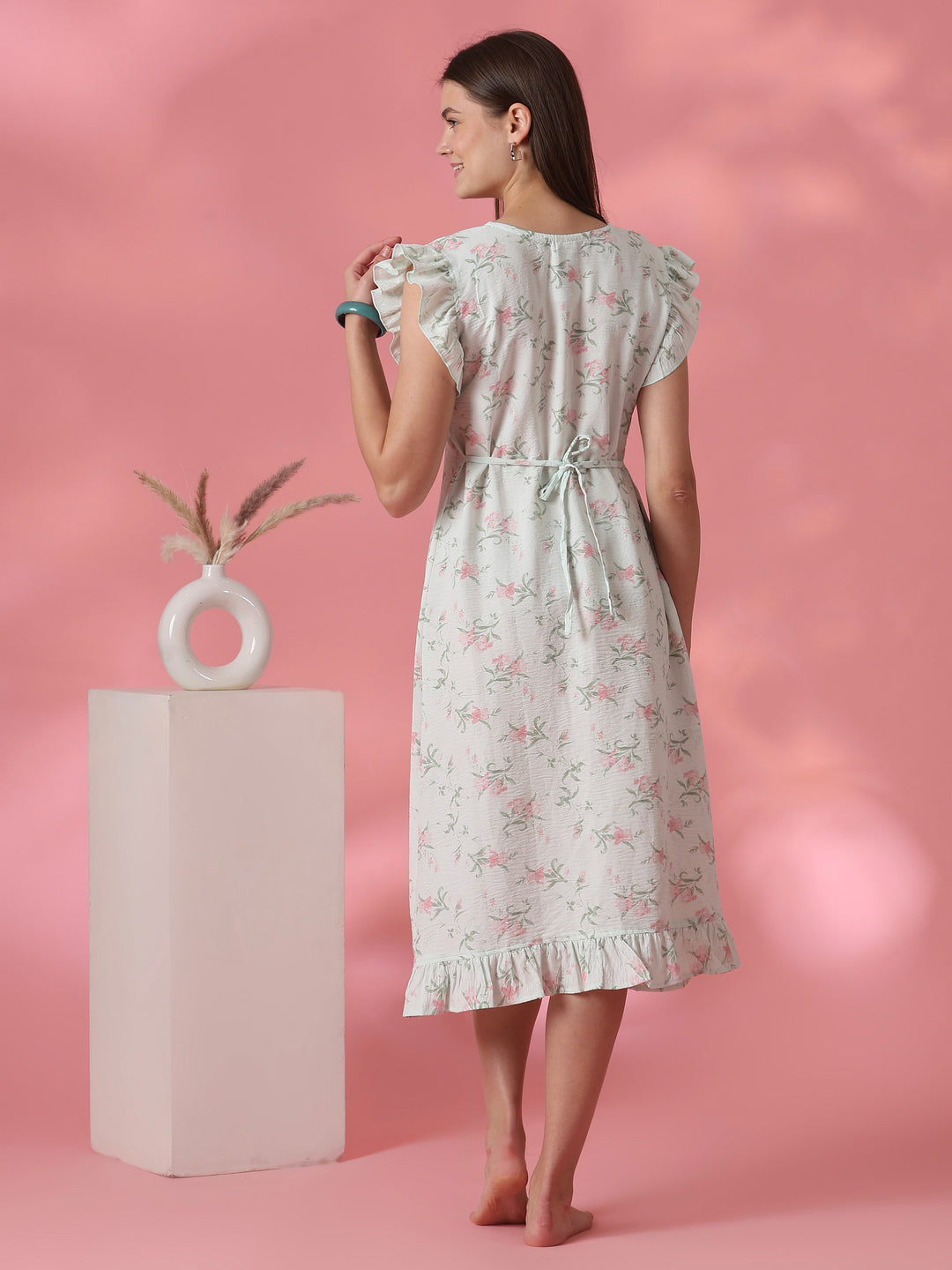 A Line Bamboo Feel Short Nightdress with Back Tie Up Detail