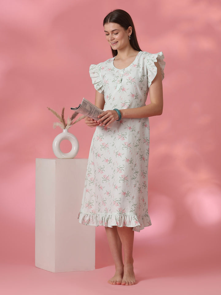 A Line Bamboo Feel Short Nightdress with Back Tie Up Detail