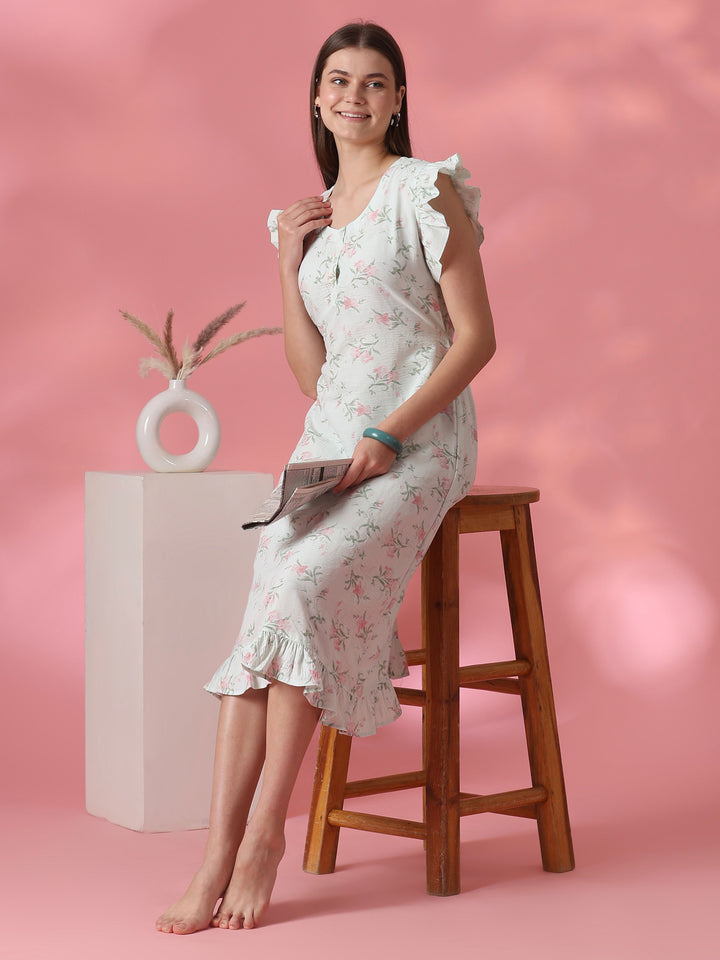 A Line Bamboo Feel Short Nightdress with Back Tie Up Detail