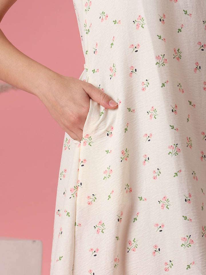 Pocket Detail Floral Short Nighty for Women in Pastel Yellow