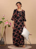 Elegant Black Rayon Nighty with Lace and Floral Print