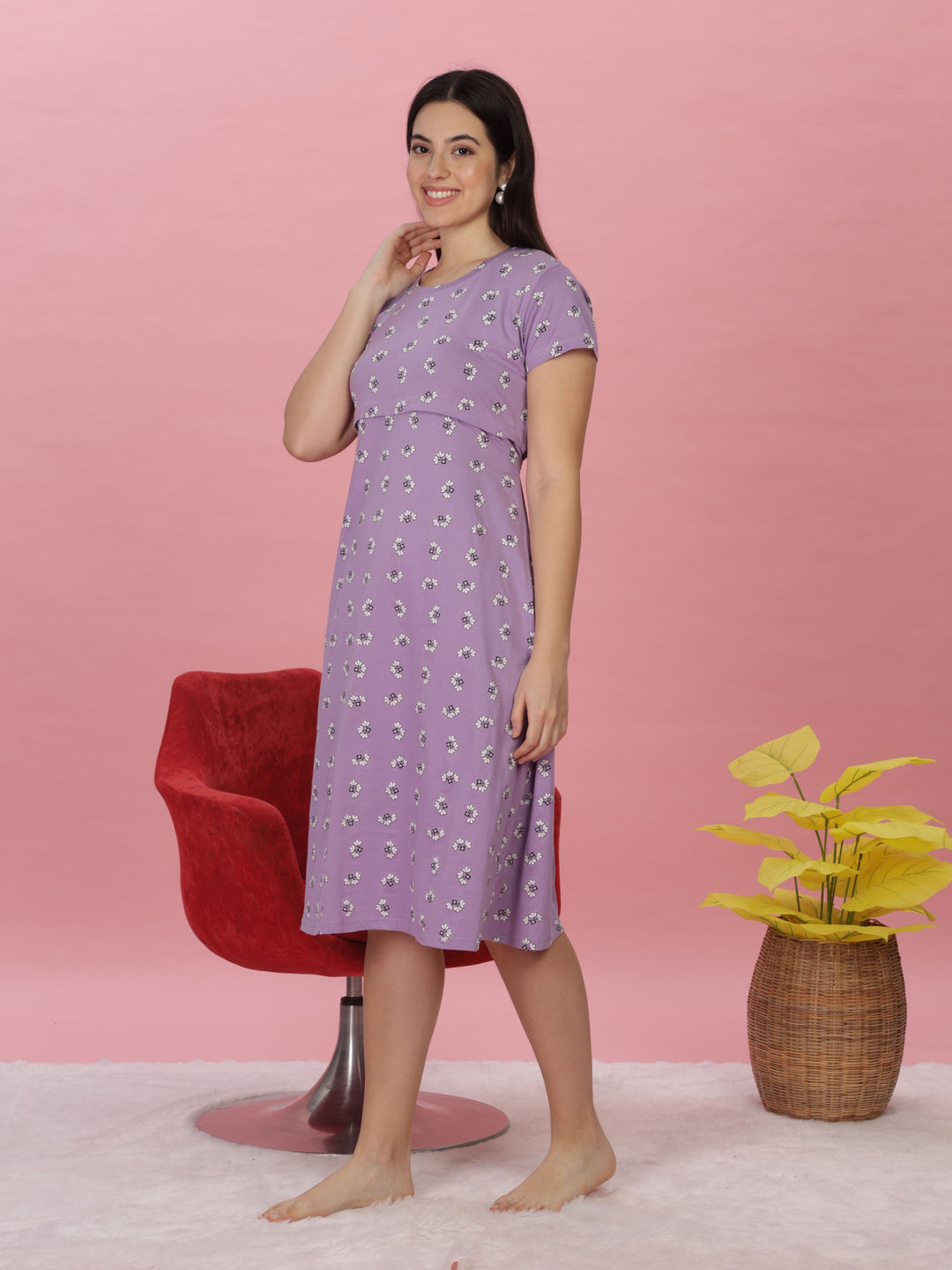 Shop Lilac Soft Cotton Nursing Maternity Short Nightdress Hosiery Cotton / XL Shop Lilac Soft Cotton Nursing Maternity Short Nightdress Hosiery Cotton / XL