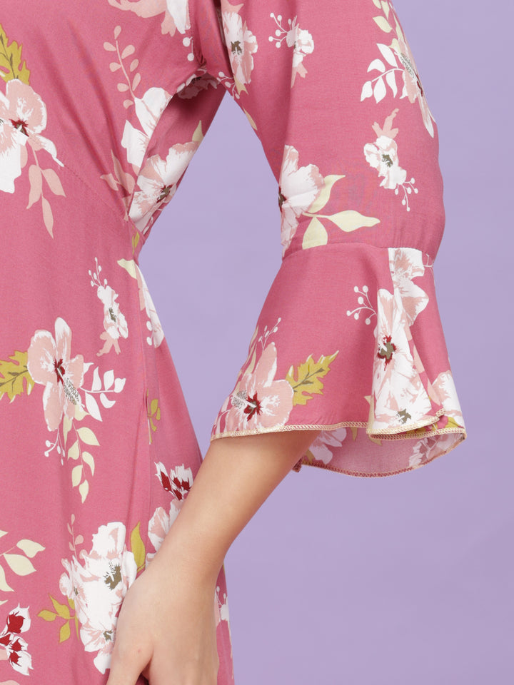Pink Floral Rayon Designer Nighty for Women Online