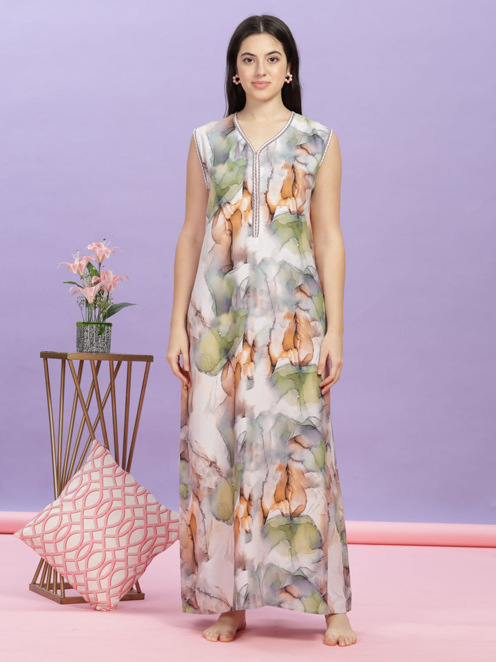 Marble India Print Rayon Nighty for Women in Nighties