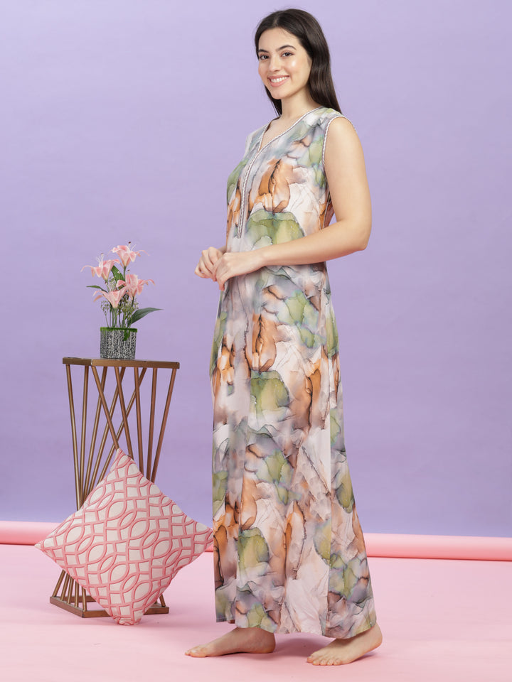 Marble India Print Rayon Nighty for Women in Nighties