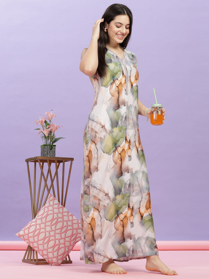 Marble India Print Rayon Nighty for Women in Nighties
