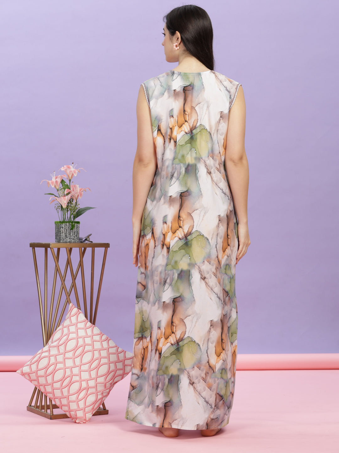 Marble India Print Rayon Nighty for Women in Nighties