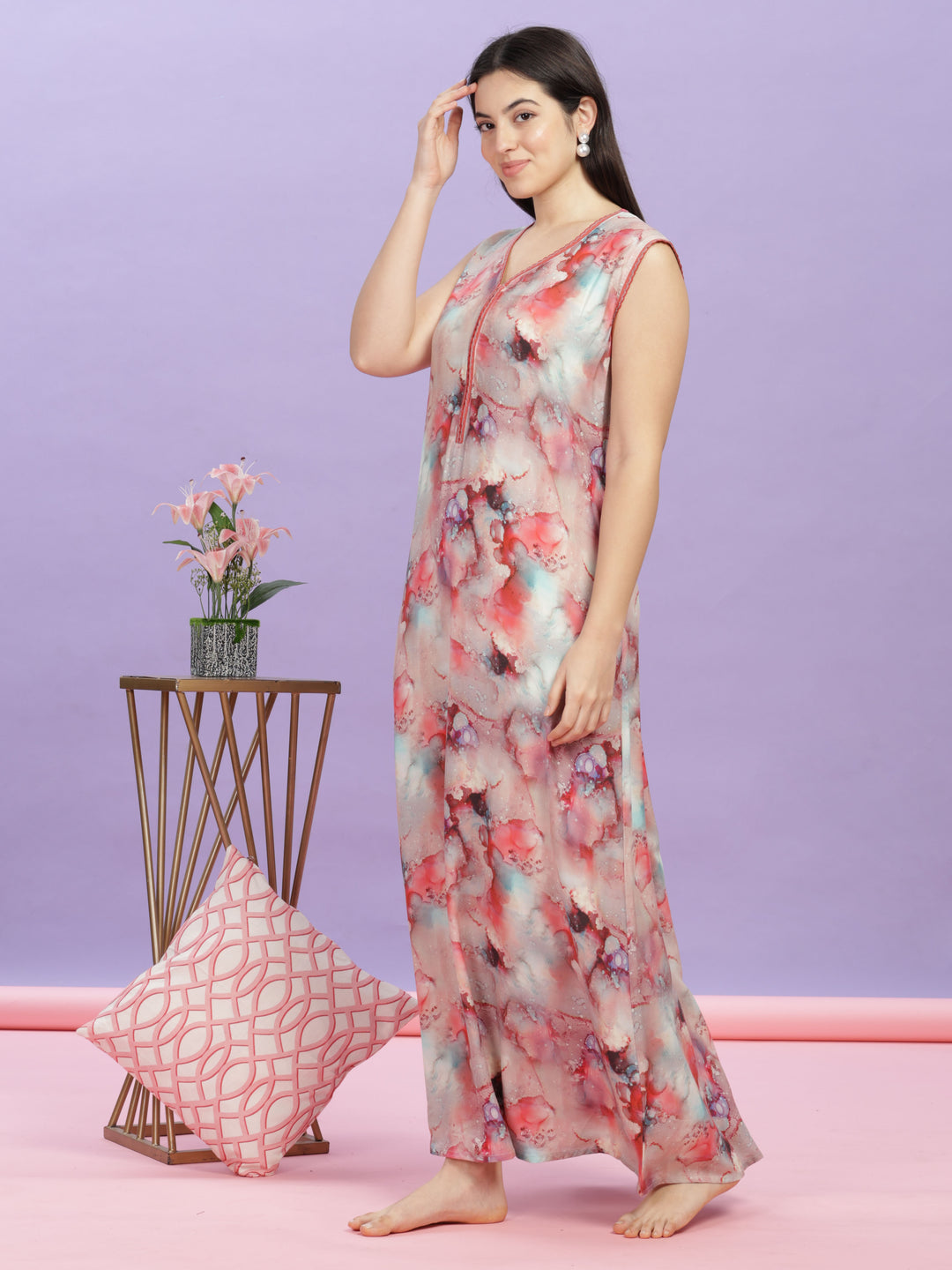 Marble Cherry Sleeveless Maxi Dress for Women Online
