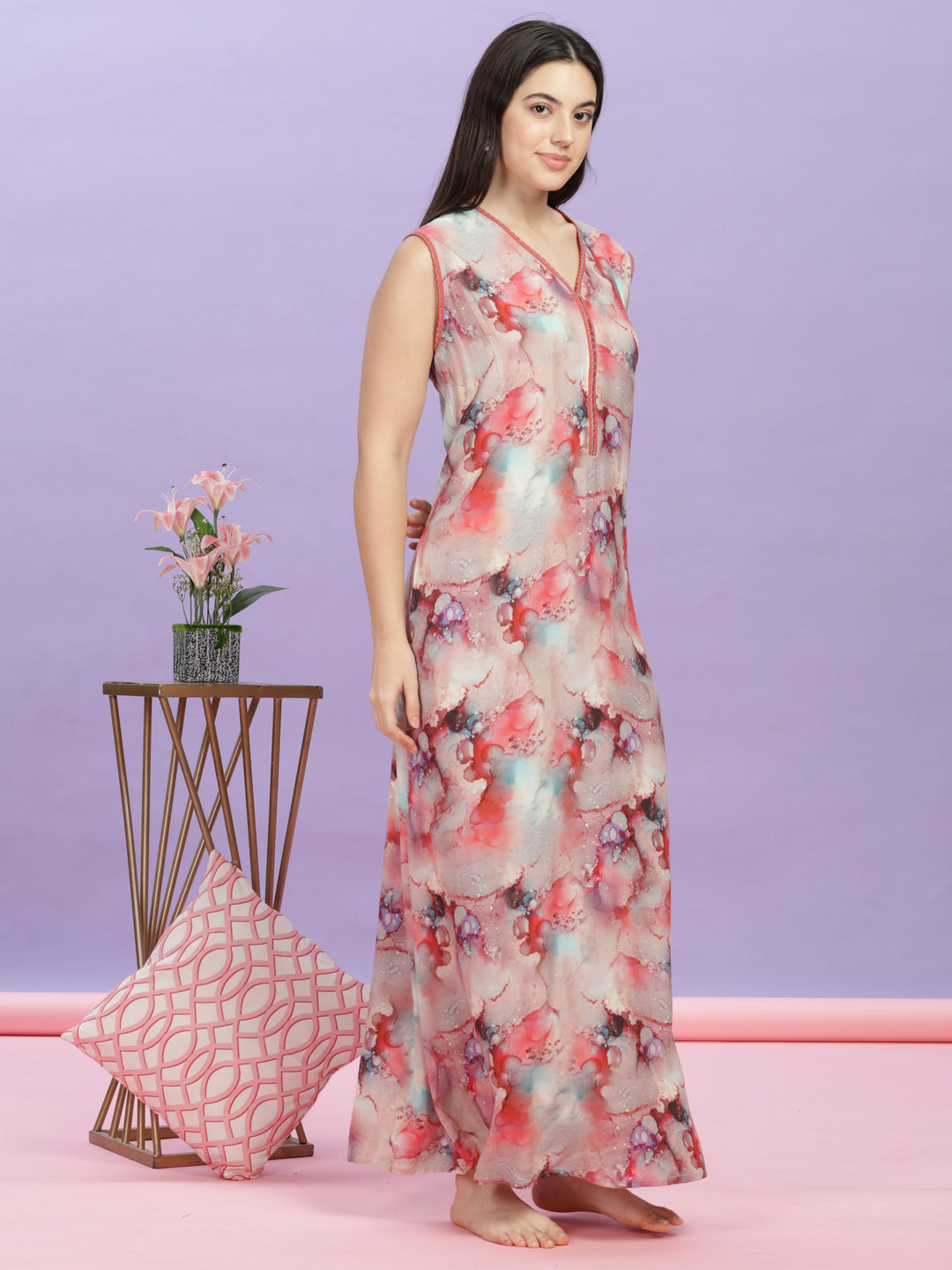 Marble Cherry Sleeveless Maxi Dress for Women Online
