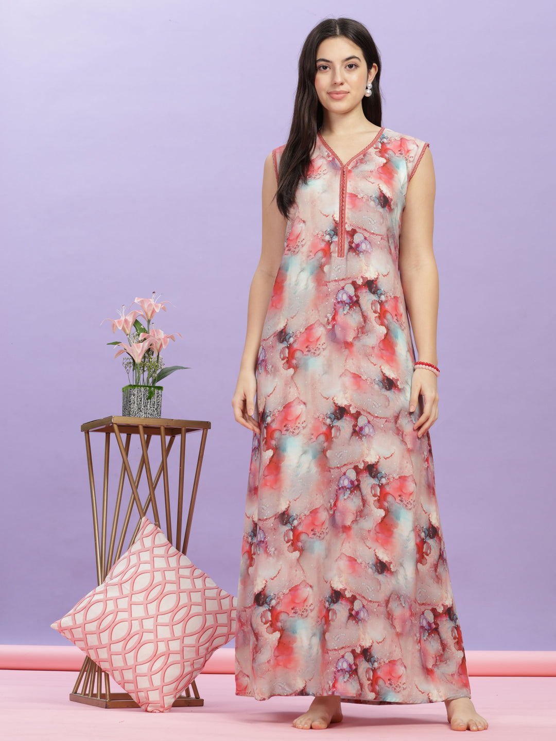 Marble Cherry Sleeveless Maxi Dress for Women Online