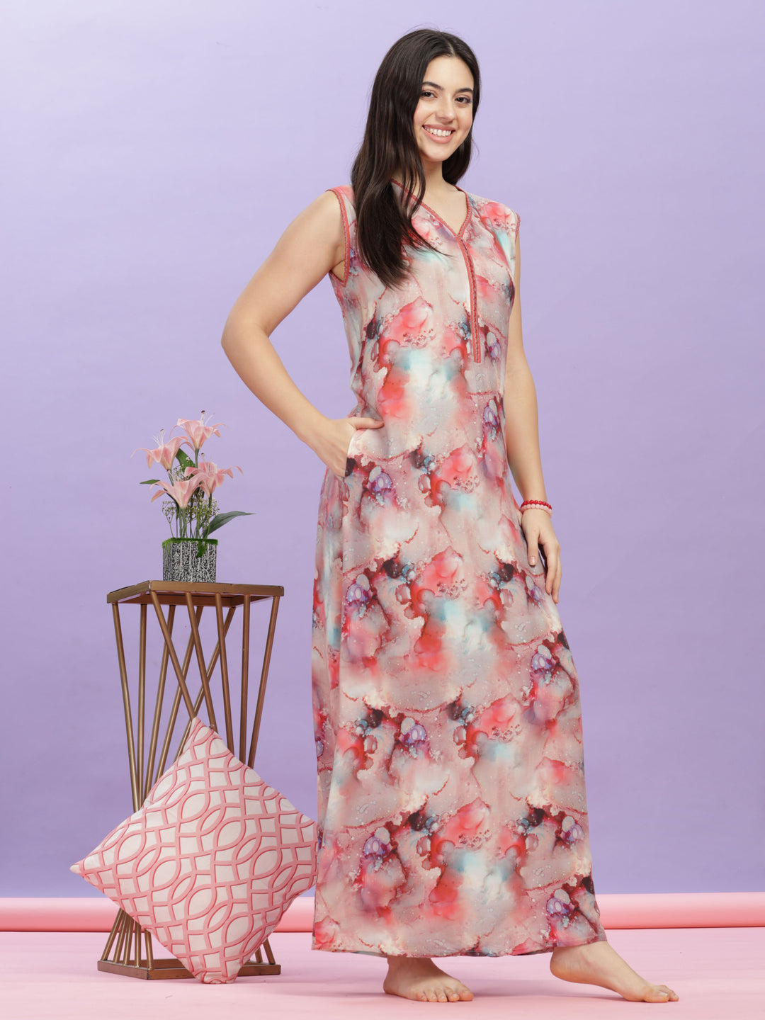Marble Cherry Sleeveless Maxi Dress for Women Online