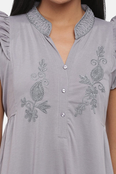 Cotton Blend Designer Nighty Silver