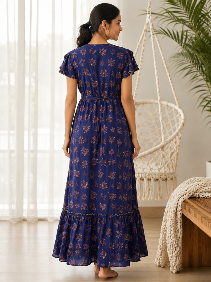 Blossom Azure Alpine Designer Nighty for Women Relaxed Frock Style