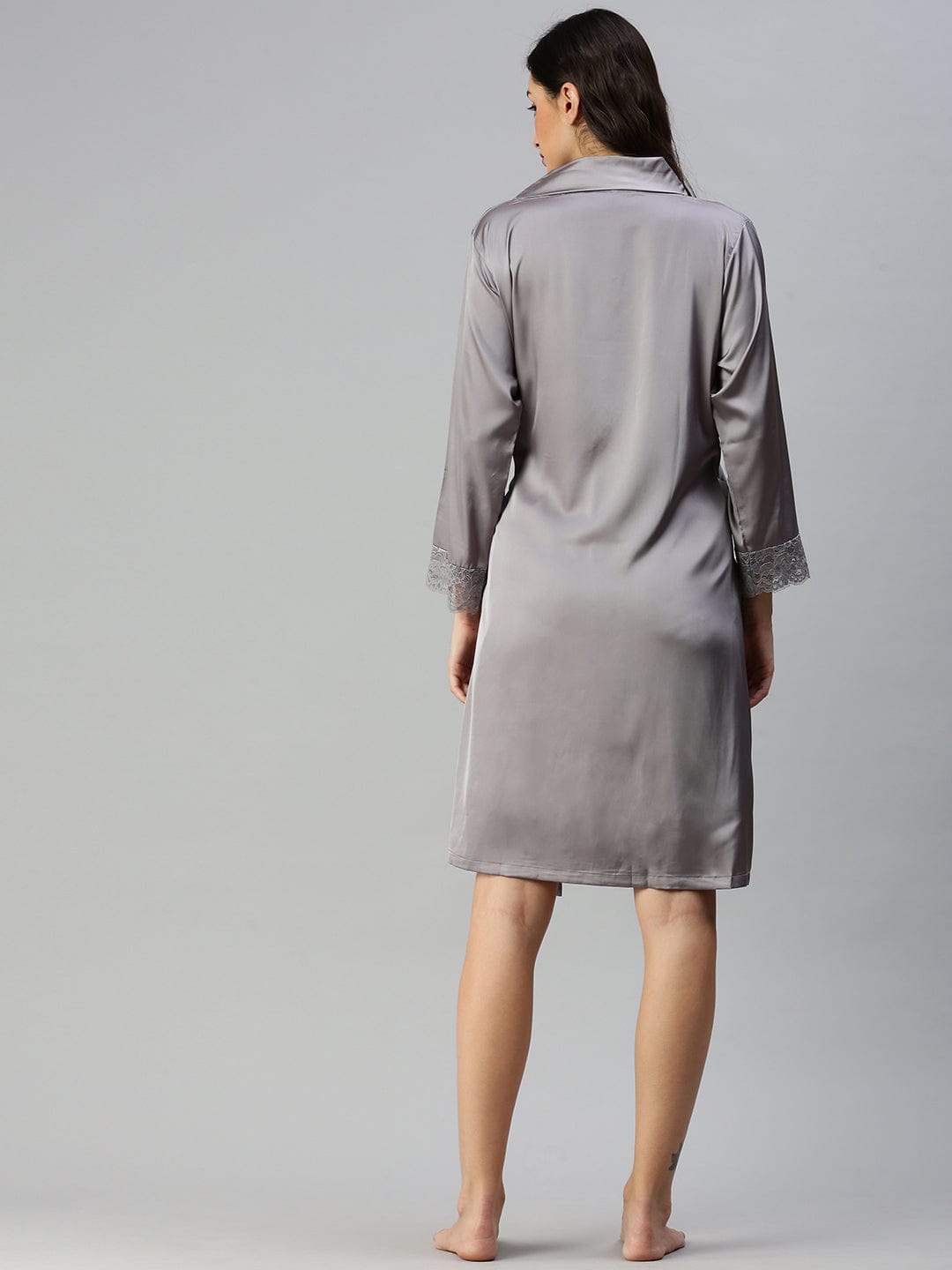 Satin luxury Short robe with Short Gown | Sliver