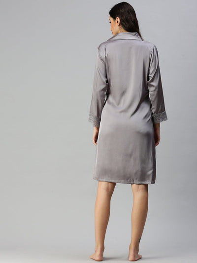 Satin luxury Short robe with Short Gown | Sliver