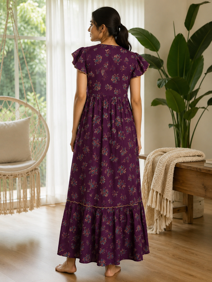Blossom Wine Alpine Designer Nighty for Women Comfortable Frock Style